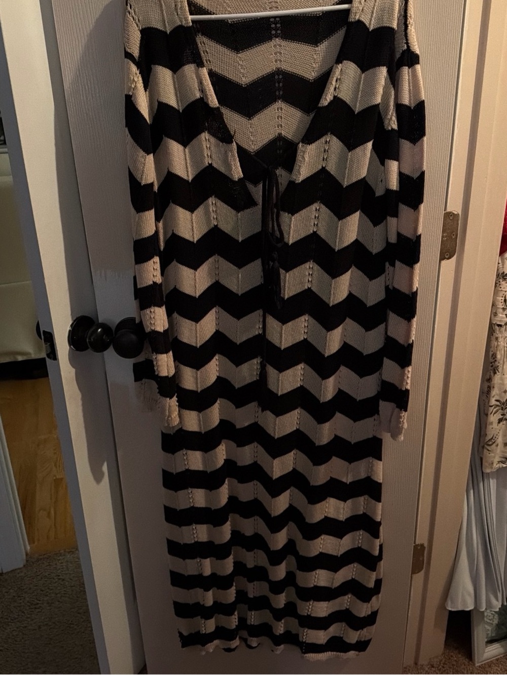 Womens Chevron Knit Maxi Dress in Black and Cream